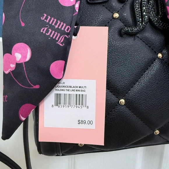 NWT Juicy Couture “Holding The Line” Black Mini Bag with Cherry 🍒Design - Picture 4 of 4